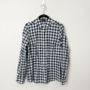 The Limited Fitted Plaid Button Down Shirt Black White Check Lightweight